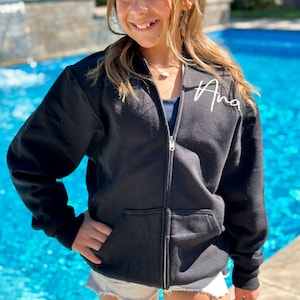 Personalized Children&#39;s Full-Zip Hooded Sweatshirt | Multiple Colors | Personalized Youth Jacket | Monogramed Jacket for Kids | Custom Top