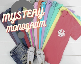 MYSTERY short sleeve Comfort Colors Monogram Pocket Tee, Short Sleeve t shirt, Comfort Colors, monogram pocket tshirt