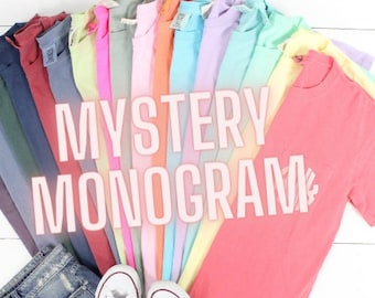 MYSTERY short sleeve Comfort Colors Monogram Pocket Tee, Short Sleeve t shirt, Comfort Colors, monogram pocket tshirt