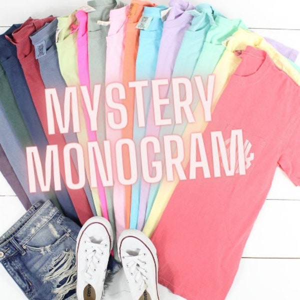 MYSTERY short sleeve Comfort Colors Monogram Pocket Tee, Short Sleeve t shirt, Comfort Colors, monogram pocket tshirt