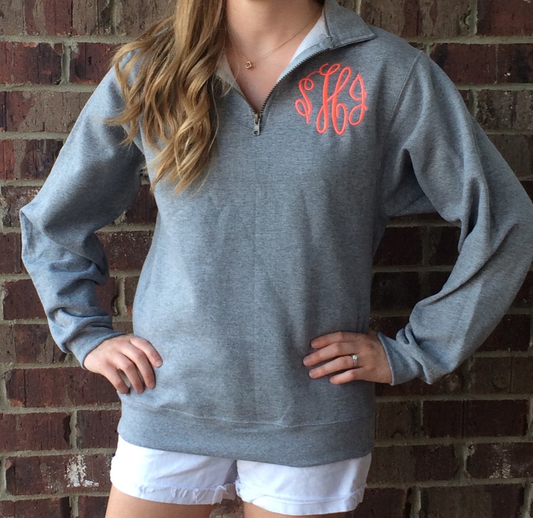 Monogrammed Sweatshirt Quarter Zip Pullover Navy Forest Green - Etsy