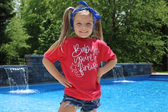 Baby You're A Firework | Unisex Kids Tee | Super Soft | Fourth of July | Super Cute | Red White and Blue | Short Sleeve Shirt | Summer Tee