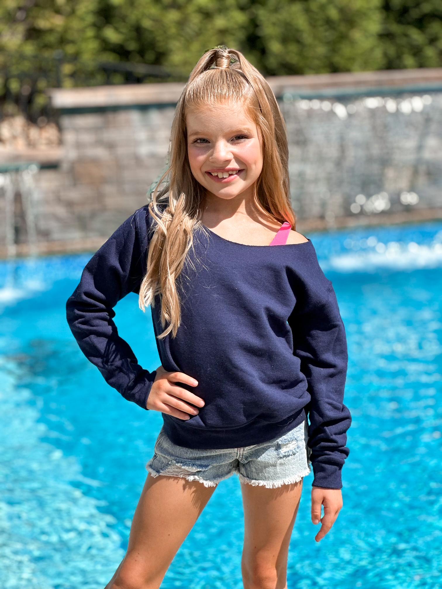 BLANK Unisex Raw Edge off Shoulder Sweatshirt for KIDS and WOMEN