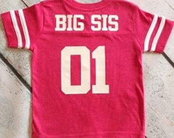 Big Sister Shirt - Big Sis Shirt in Hot Pink, Grey, Navy, Red, Royal, or Smoke Football Jersey , Lil Sister, Lil Sis, Big Brother, Big Bro