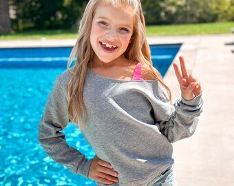 BLANK Unisex Raw Edge Off Shoulder Sweatshirt for KIDS and WOMEN,  Sweatshirt, Blank , Bulk, Wholesale, Off Shoulder