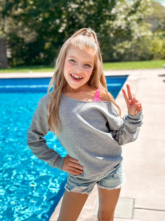 BLANK Unisex Raw Edge off Shoulder Sweatshirt for KIDS and WOMEN Sweatshirt Blank Bulk Wholesale off Shoulder Etsy
