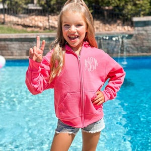 Monogrammed Children&#39;s Full-Zip Hooded Sweatshirt | Multiple Colors | Personalized Youth Jacket | Monogrammed Jacket for Kids | Custom Top