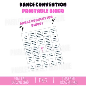 Tarjetas de bingo imprimibles para la convención de baile / Juegos de competencia de baile / Competencia de baile / Juegos de baile DESCARGA INSTANTÁNEA