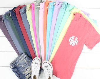 Short sleeve Comfort Colors Monogram Pocket Tee, Short Sleeve t shirt, Comfort Colors, monogram pocket tshirt, monogram pocket tee for women