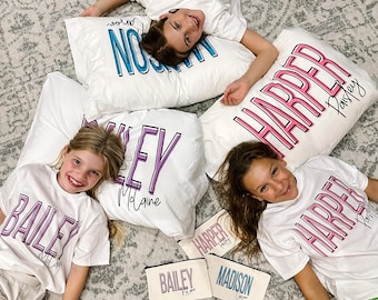 Camiseta personalizada con contorno / Camiseta para fiesta de pijamas / Camiseta para fiesta de pijamas / Fiesta de pijamas personalizada / Monograma / Camiseta personalizada / Paquete personalizado /