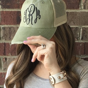 Monogram Distress Hat, Monogram Trucker Hat, Monogram Cap, Monogram Baseball Cap, Distressed Personalized Hat, Chambray