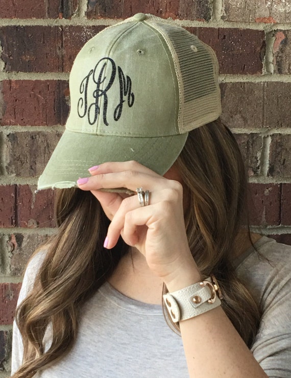 Distressed monogram hat cheap