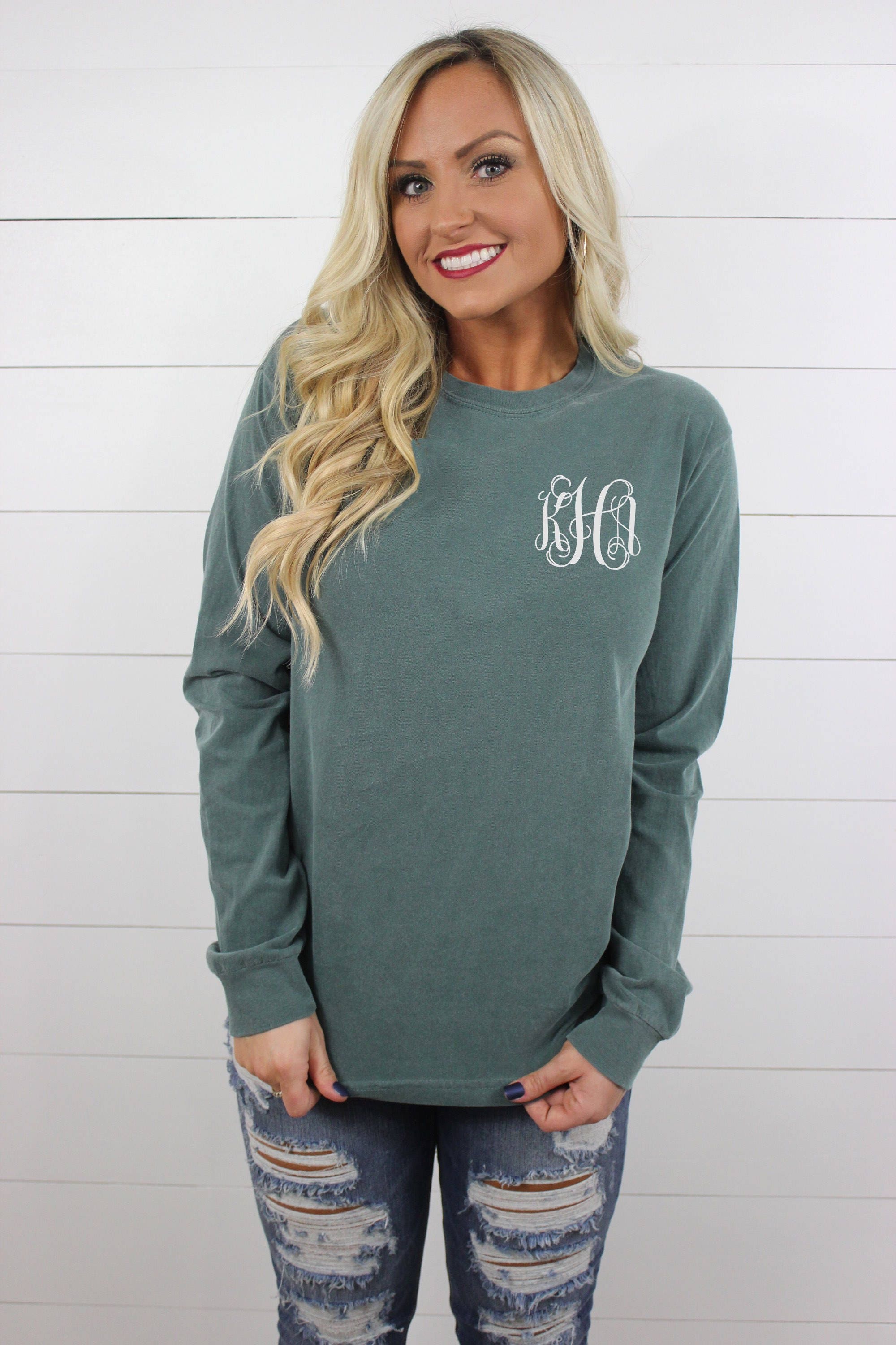Long Sleeve Monogram Shirt - Etsy