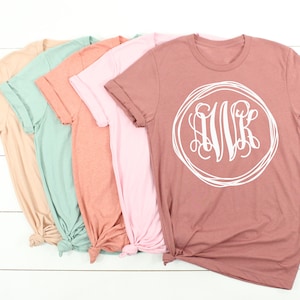 Monogrammed Bella Canvas Shirt Short Sleeve Personalized Tee - Over 90 Color choices! Monogram