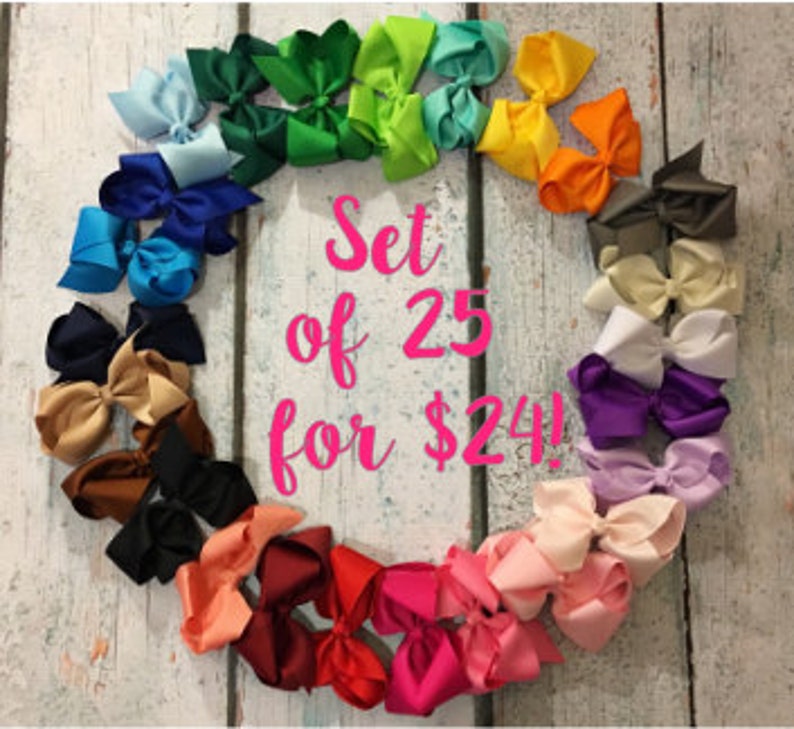 Girl Bows Hair Bows Dollar Bows Little Girl Bows 10/% OFF! 4-inch bows Alligator Clips Baby Bows Cheap Bows Set of 25- Bow Clips