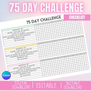 Editable 75 Soft Challenge Tracker|Printable 75 Soft Challenge Tracker|75 Day Challenge|Fitness Journal|Weight Loss Challenge|US Letter