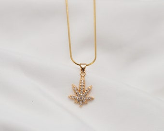 Mary Jane Necklace, 24K Gold Plated Cannabis Pendant Necklace