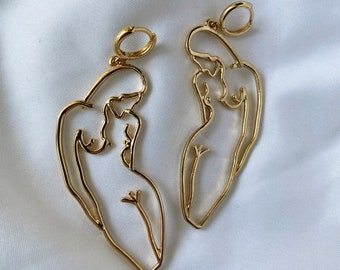 Human Earrings, Female Body Earrings, Body Silhouette Jewelry, Silver Gold Earrings