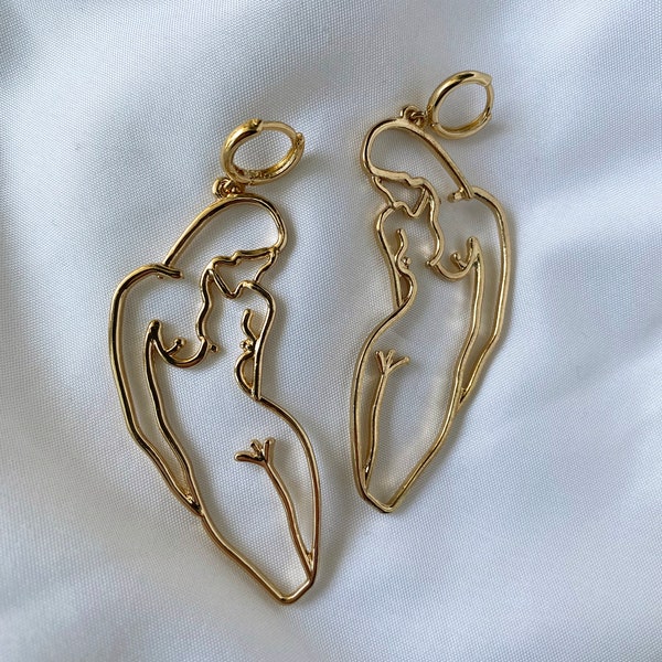 Human Earrings, Female Body Earrings, Body Silhouette Jewelry, Silver Gold Earrings