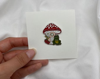 Home Sweet Home Strawberry Frog Mushroom Enamel Pin