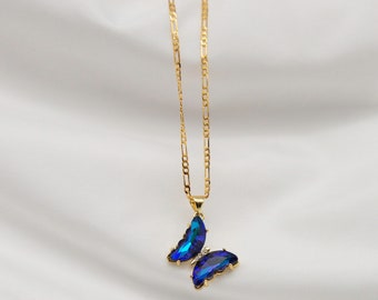 Blue Dream Necklace, 24K Gold Plated Blue Butterfly Pendant Necklace