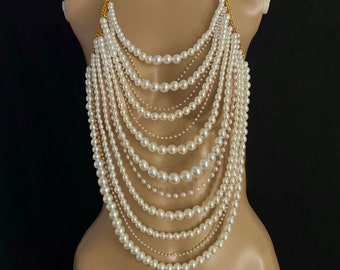 Pearl Body Chain Top Layered Necklace Mermaid Costume for Women