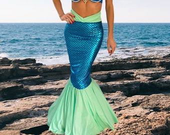 Mermaid Costume for Women Stretchy Blue Fish Scale