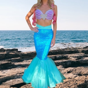 Mermaid Costume Women Aqua Blue Halloween Tail