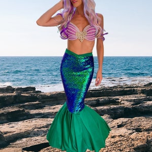 Mermaid Costume Women Green Sequin Halloween Tail