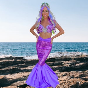 Walkable Sequin Mermaid Costume Women Purple Halloween Tail