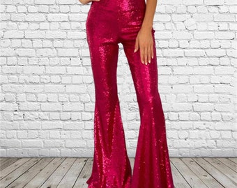 Sequin Bell Bottom Flare Pants Hippie Disco Glitter Sparkle Bells