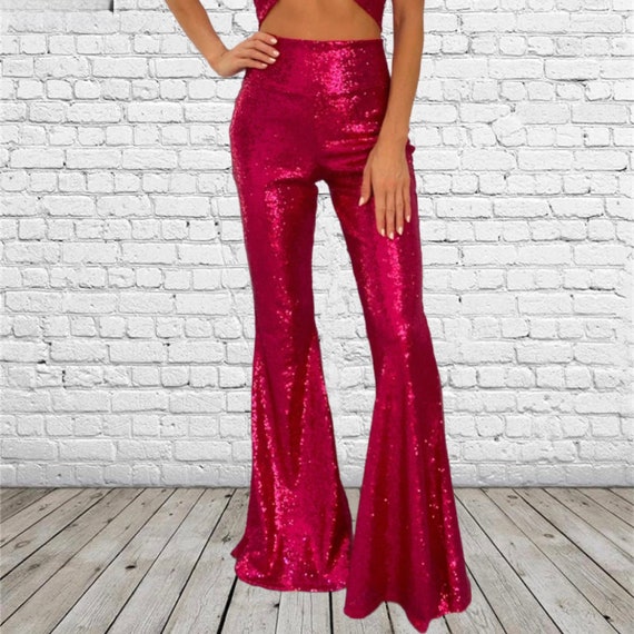 HCNTES Silver Pants Sequin Bell Bottoms for Women Sequin Pants Women Plus  Size Sparkly Glitter High Waisted Wide Leg Flare Trousers Bell Bottom Pants  Night Out Clubwear at Amazon Women's Clothing store