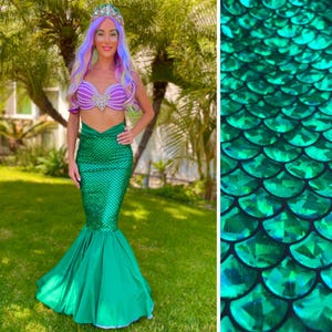 Walkable Green Fish Scale Mermaid Skirt Halloween Costume with Slim Waistband Design image 4