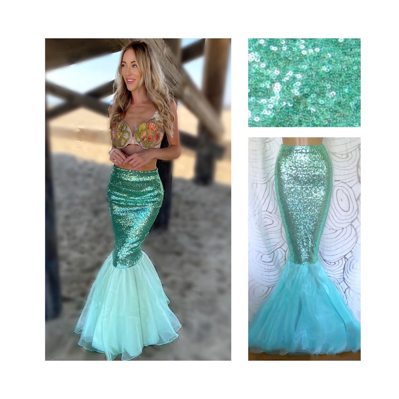 Aqua blue sequin mermaid tail skirt Halloween costume 