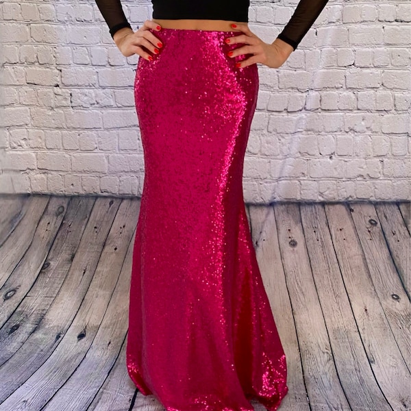 Sparkling Sequin Maxi Skirt, Long Mermaid Skirt, Formal Evening Wear, Streetwear, Women's Fashion