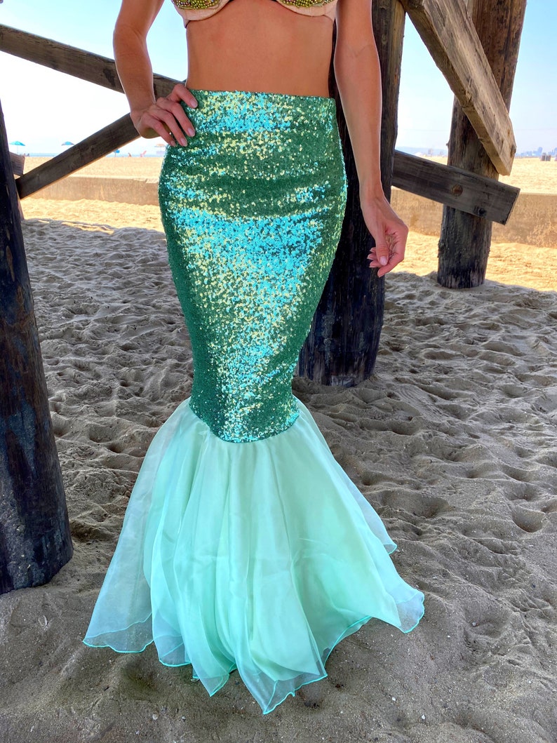 Aqua Blue Sequin Mermaid Tail Skirt Costume Womens - Etsy