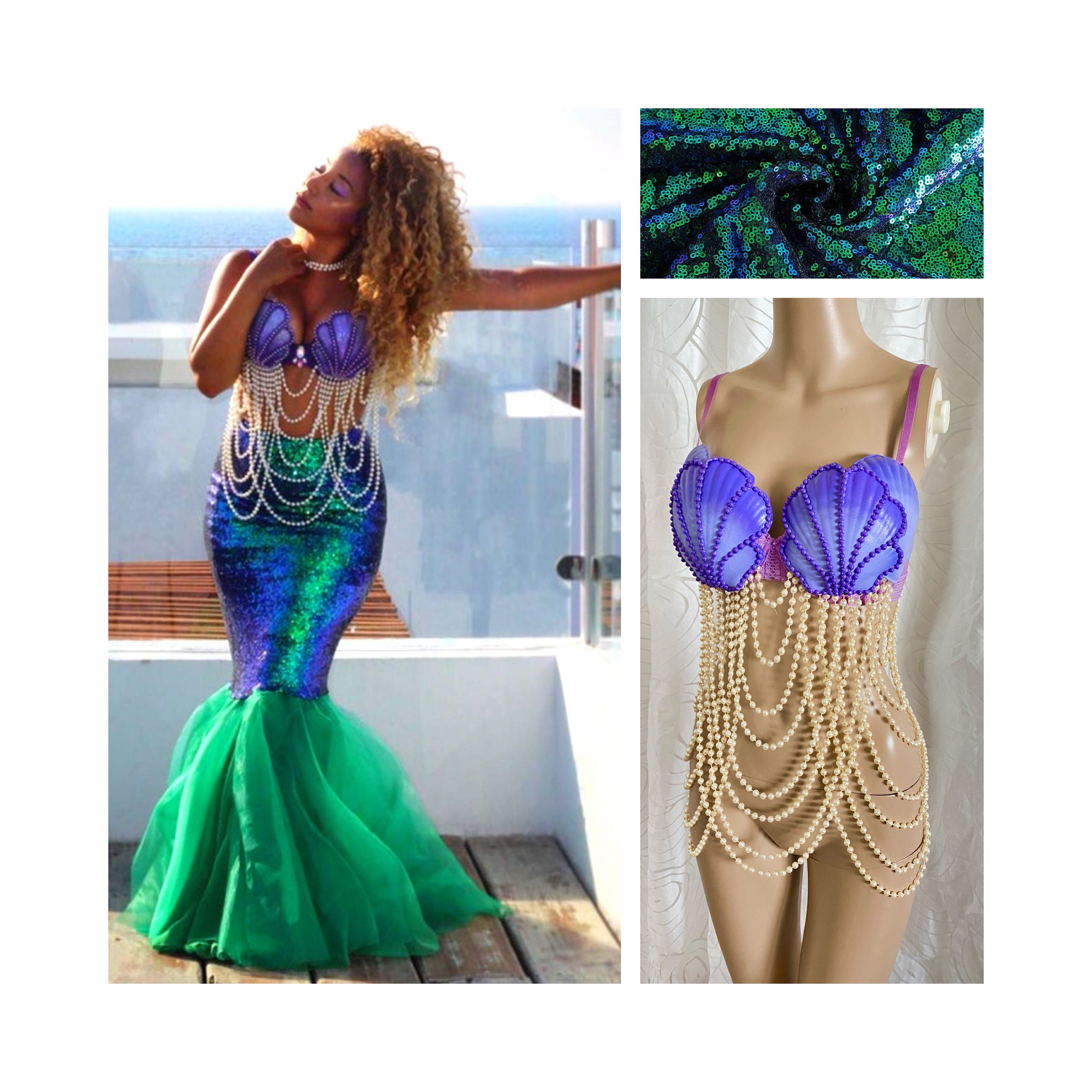 fantasia de luxo com pérolas  Adult mermaid costume, Mermaid