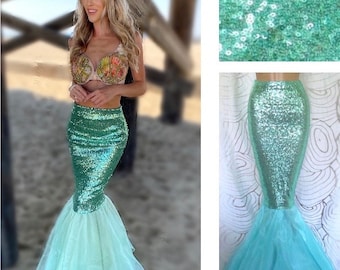 Aqua blue mint sequin mermaid tail skirt Halloween costume