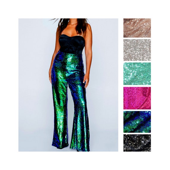 Mermaid Green Sequin Bell Bottoms Pants Stretch Women - Etsy