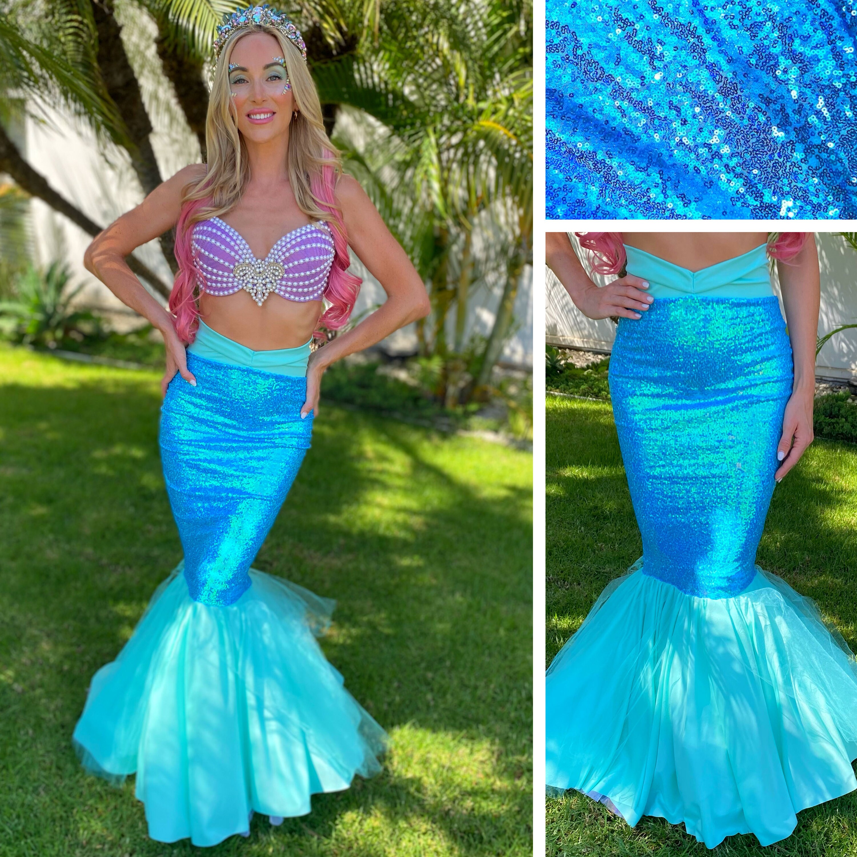 Walkable Aqua Blue Sequin Mermaid Tail Halloween Costume - Etsy