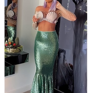 Mermaid costume sequin tail skirt for Halloween