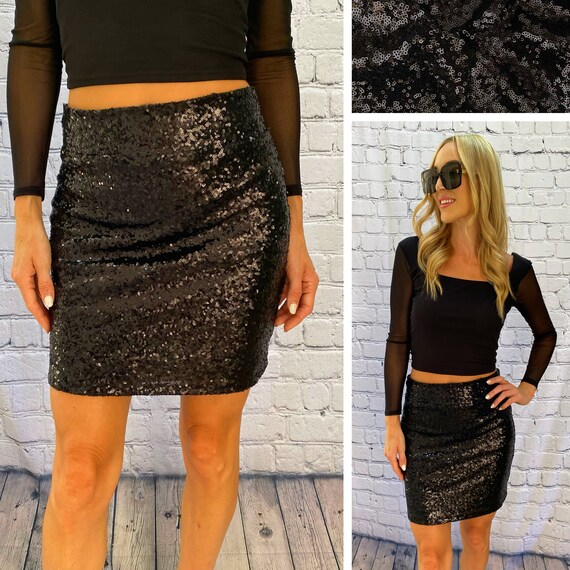 Ladies black sequin mini cheap skirt