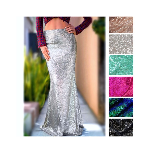 PHIA high waist high slit silver sequin maxi skirt