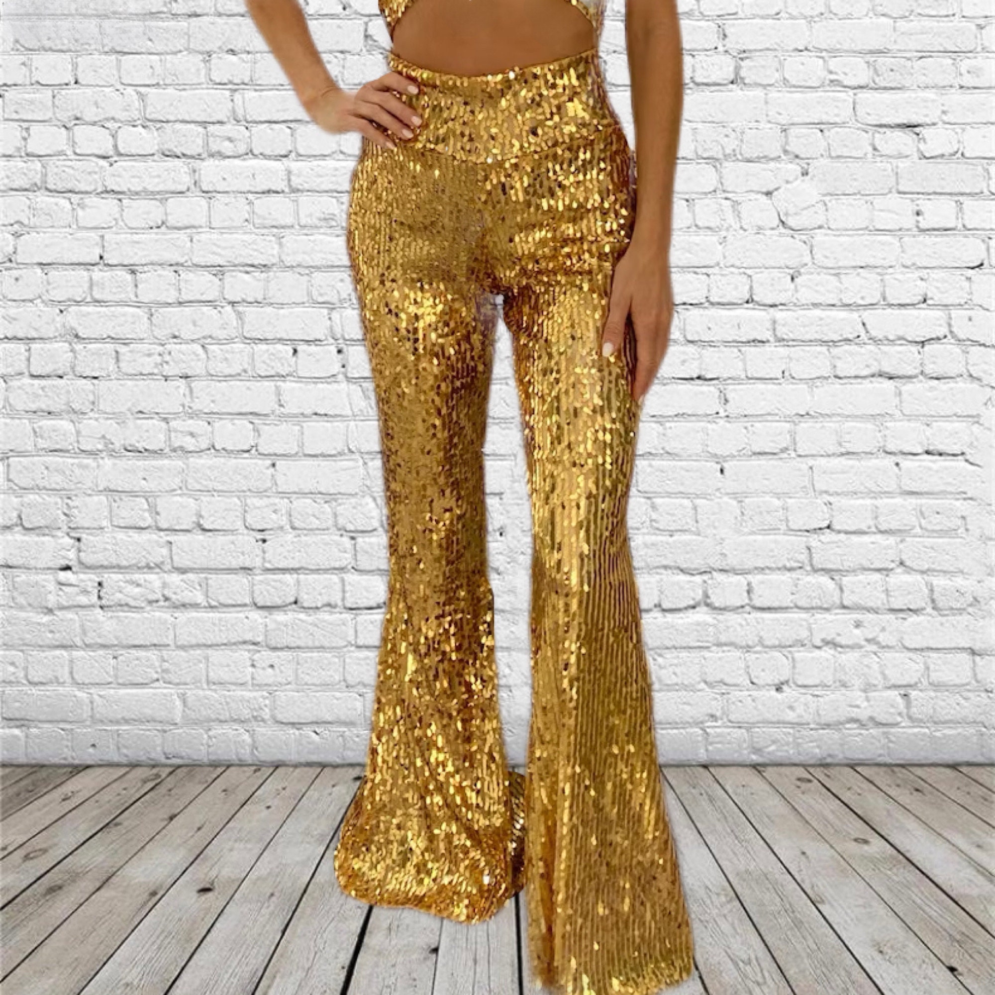 Gold Sequin Bell Bottoms for Women Tall Etsy