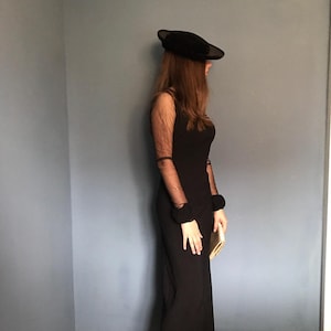 30s avondjurk SZ S-XS Vintage zwarte bias cut crêpe Tule lange jurk