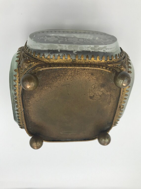 Antique French Glass Ormolu Jewelry box, Antique vitr… Gem