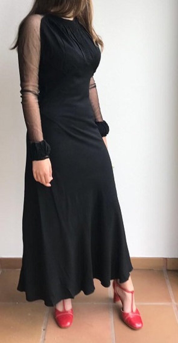 30s Evening Gown Sz S - XS Vintage Black Bias Cut… - image 7