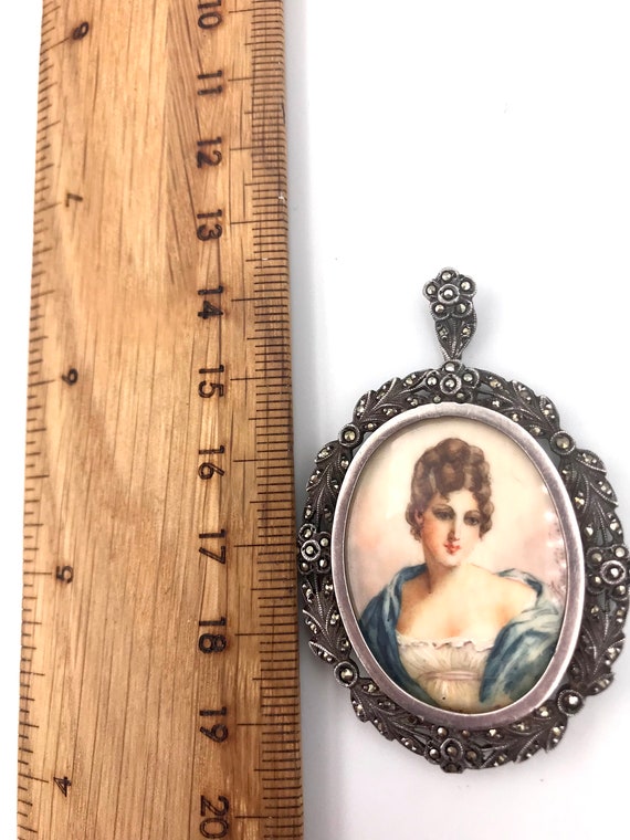 Antique portrait miniature pendant  in sterling s… - image 6