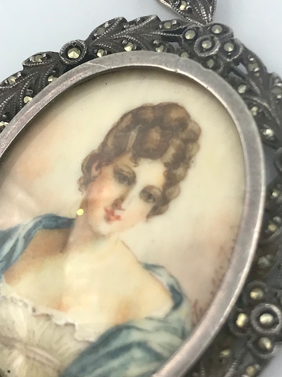 Antique portrait miniature pendant  in sterling s… - image 5