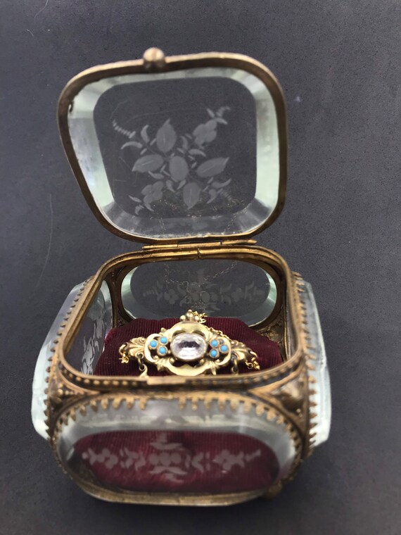 Antique French Glass Ormolu Jewelry box, Antique vitr… Gem